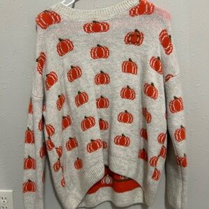 Pumpkin Patterned Sweater - Cream and Orange